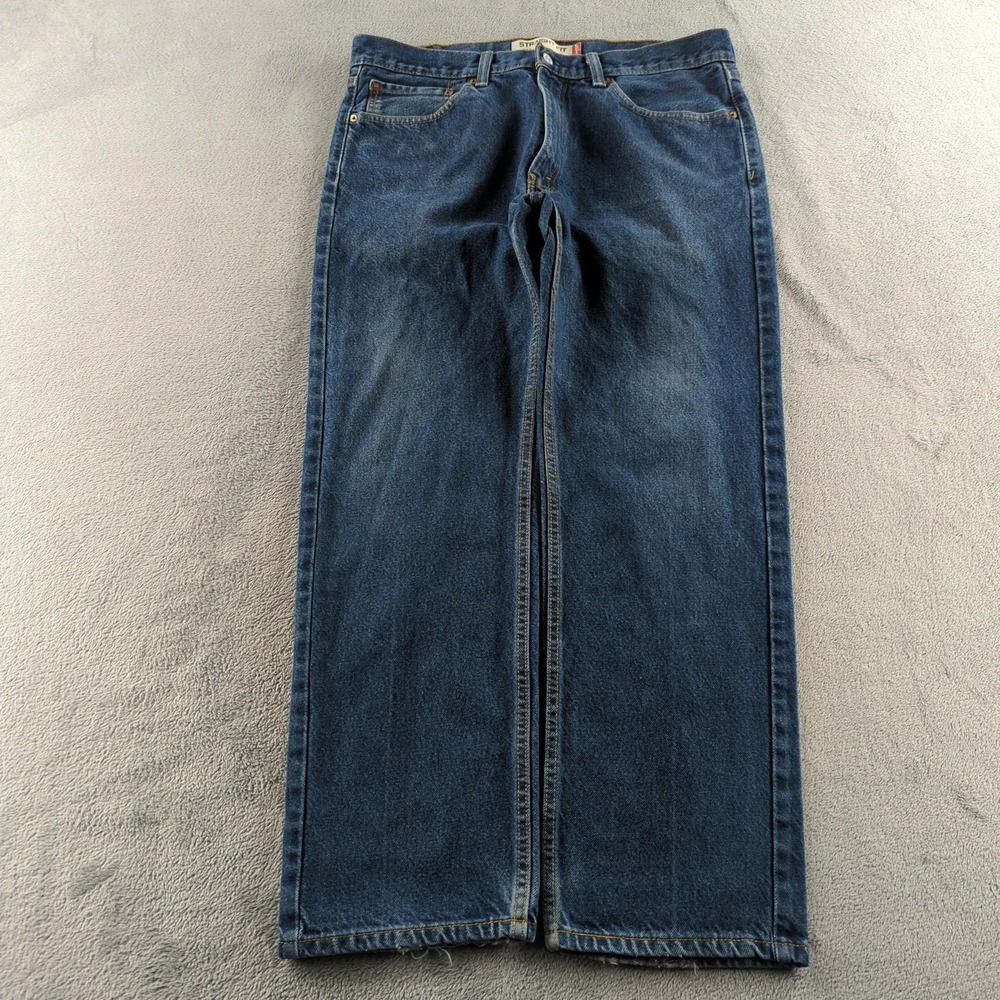 Vintage Levis Jeans 35x30 (Fits 34x29) Blue Faded Whiskers 505 Straight Wide Y2K